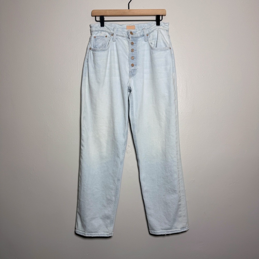 MOTHER High Rise Straight Leg Jeans Light Blue Wash Button Fly Size 27 Womens